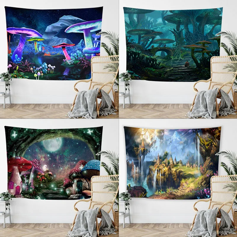 

Psychedelic Mushroom Indian Mandala Tapestry Mystery Witchcraft Style Background Cloth Bedroom Tapestry Wall Hanging Home Decor