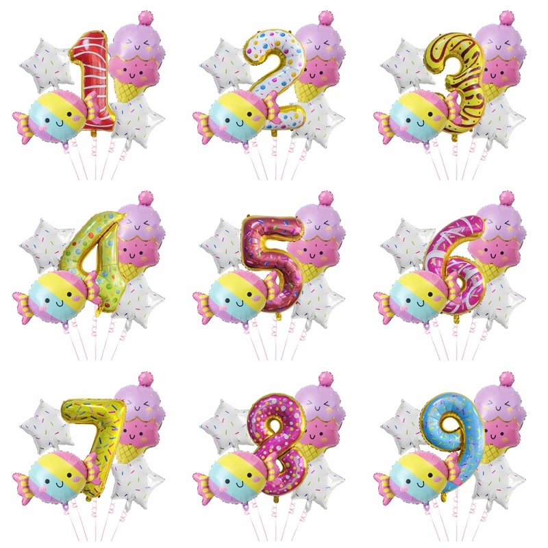 

Мороженое, конфеты, набор, 1-й, 2-й, 3-й, день рождения, вечеринка, декор для детей, мальчиков, девочек, детский душ, шары с цифрами
