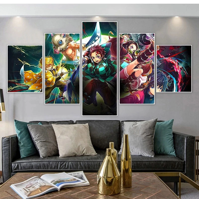 

Demon Slayer Anime Posters And Prints Jump Manga Canvas Painting Living Room Bedroom Home Decoration Hd Wall Art Picture 5 Piece