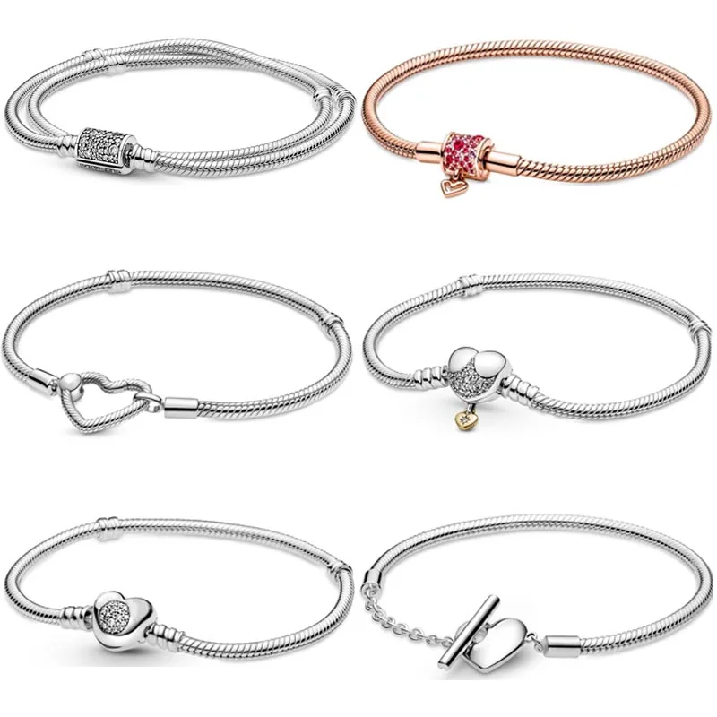 

Moments Double Wrap Freehand Heart Closure Barrel Clasp 925 Sterling Silver Bracelet Fit Europe Bangle Bead Charm DIY Jewelry