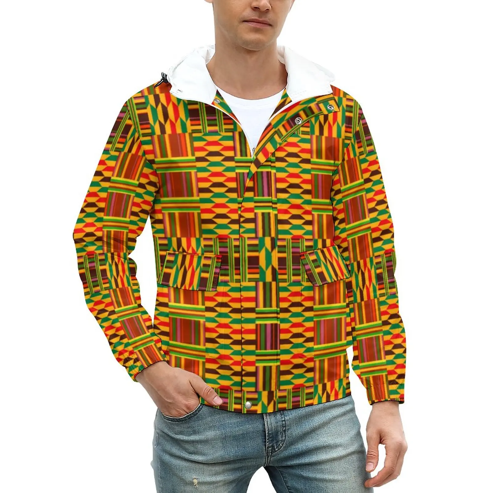 

Винтажные африканские повседневные куртки, мужские красочные пальто Kente, осенняя уличная одежда, куртка, водонепроницаемая индивидуальная ...