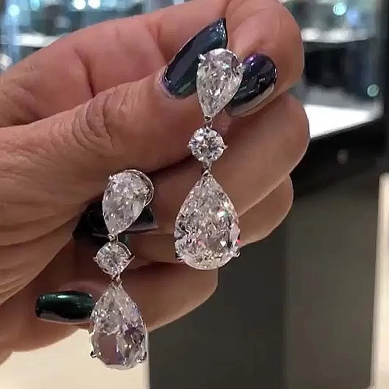 

European and American Women's Zircon Pink Shiny White Crystal Earrings Fashion Simple Crystal Pendant Popular Earrings