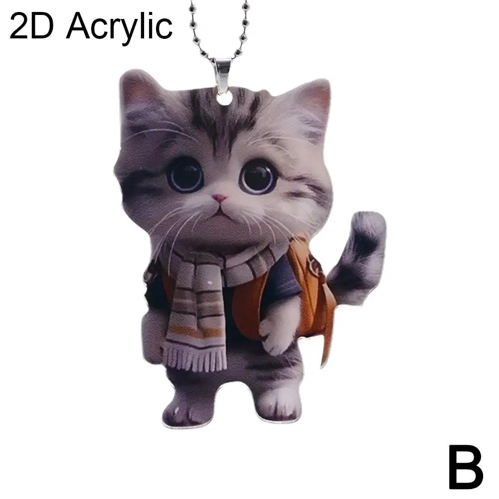

Подвеска с милым котом, украшения интерьера автомобиля для зеркал заднего вида, 2D акриловый плоский автомобильный подвесной орнамент, праздничный подарок, декор