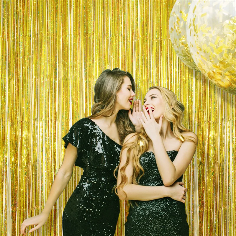 

1M 2M 3M Metallic Foil Curtain Backdrop Wedding Party Wall Decoration Birthday Decoration Backdrop Tinsel Sequins Curtain Gold