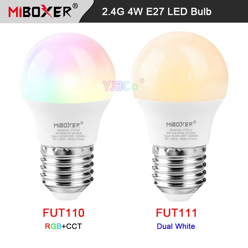Miboxer 2.4GHz E27 4W RGBCCT/Dual White LED Light Bulb FUT011 FUT111 AC 110V 220V indoor Smart Lamp 2.4G RF Remote control
