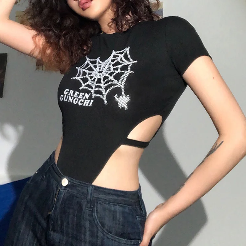

Rib Knit Skinny Bodysuit Streetwear Y2k Style All-match Slim Body Suits Short Sleeve T-Shirt Female Jumpsuit Beach Vacation Top