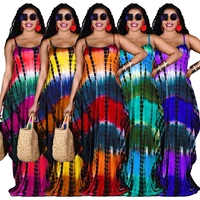 womens summer dresses 2022 fashion new tie dye printed dresses womens loose large size casual sling dresses