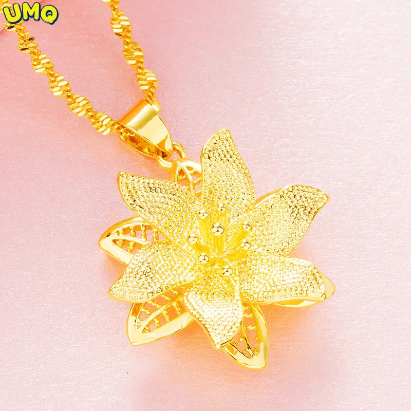 

Ожерелье из настоящего 24-каратного золота с подвеской в виде цветка баухинии Европейского среднего размера, Женские аксессуары, ювелирные ...