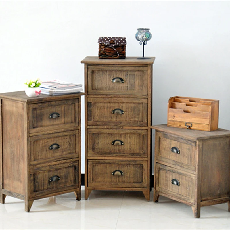 

Storage Cabinet American Retro Solid Wood Bedside Table Simple Drawer Type Bedroom Storage Arrangement Living Room Cabinets