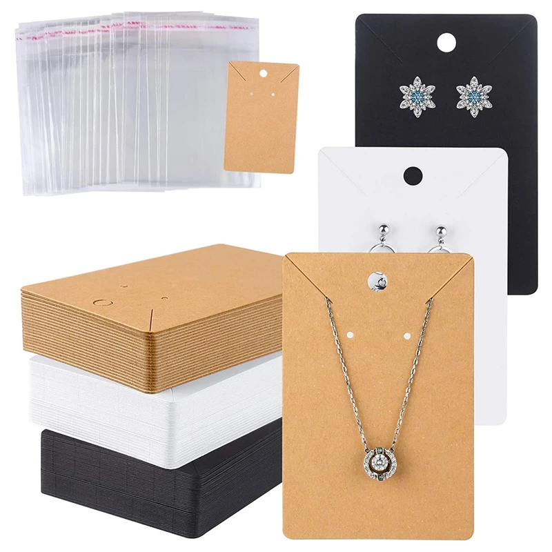 

100Pcs/lot Paper Display Cards Earrings Necklaces Storage Accessories Plastic Packing Bags for DIY Jewelry Package Box Cardboard