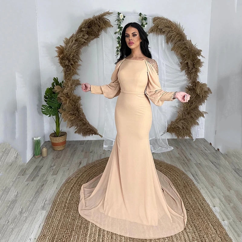 

Сексуальное вечернее платье-Русалка с длинным рукавом, блестками и круглым вырезом