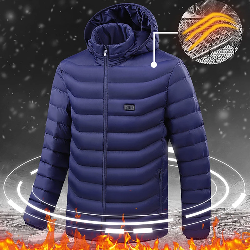 Fashion Heating Cotton Clothes 15 Area Large Area Constant Temperature Warm Clothes Loose Hooded Solid Color Plaid Jacket Unisex