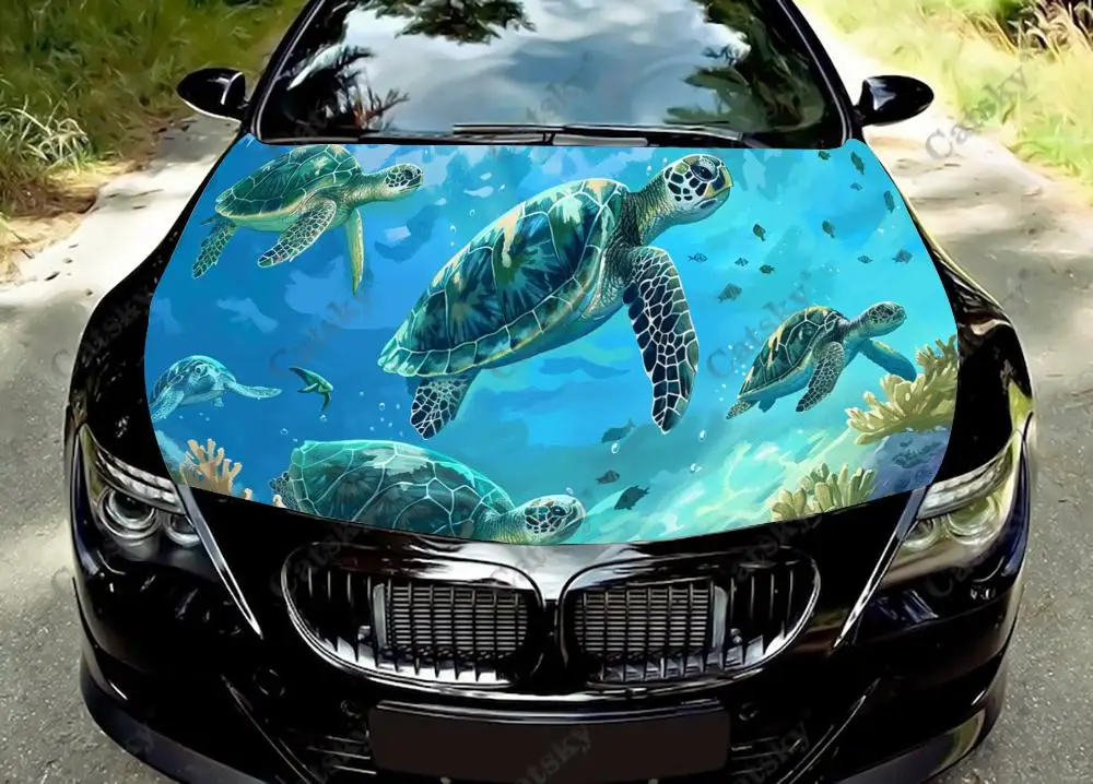 Автомобильные аксессуары Черепахи роуминга под морем наклейка на капот