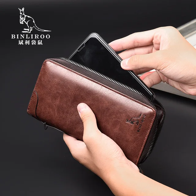 Men's Wallet Long Zipper PU Leather Wallet for Men Clutch Bag Business ID Cedit Card Cover Holder Purse  Man 5