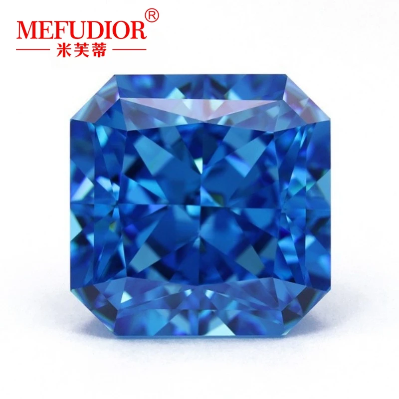 

Ocean Blue Color Squre Cut Corner High Carbon Diamond 3EX Cut 5*5mm-12*12mm Simulation Diamond Loose Stone