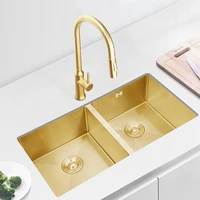 85x45 cm brushed gold kitchen sink under counter sink vegetable wash basin sink 304 stainless steel double bowl of the same size
