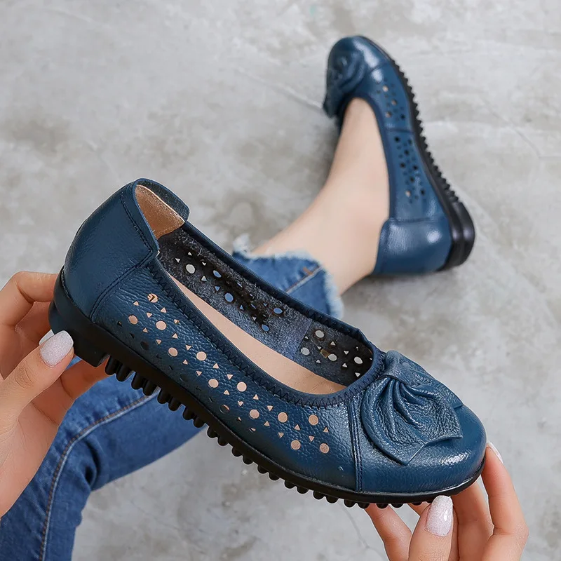

2022 New Summer Genuine Leather Shoes Women Butterfly-knot Loafers Women Flats Ballet Autumn Casual Flat Shoes Woman Moccasins