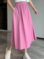 2022 spring korean style women casual long skirts new arrival plain color all match high waist ladies elegant a line skirt mujer