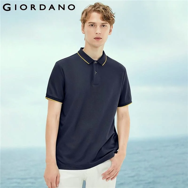 

iordano Men Polos Tippin Sort Sleeve Polo Sirt Mes Structure Ribbed Flat Collar Contrast Cauasual Polo 01011425