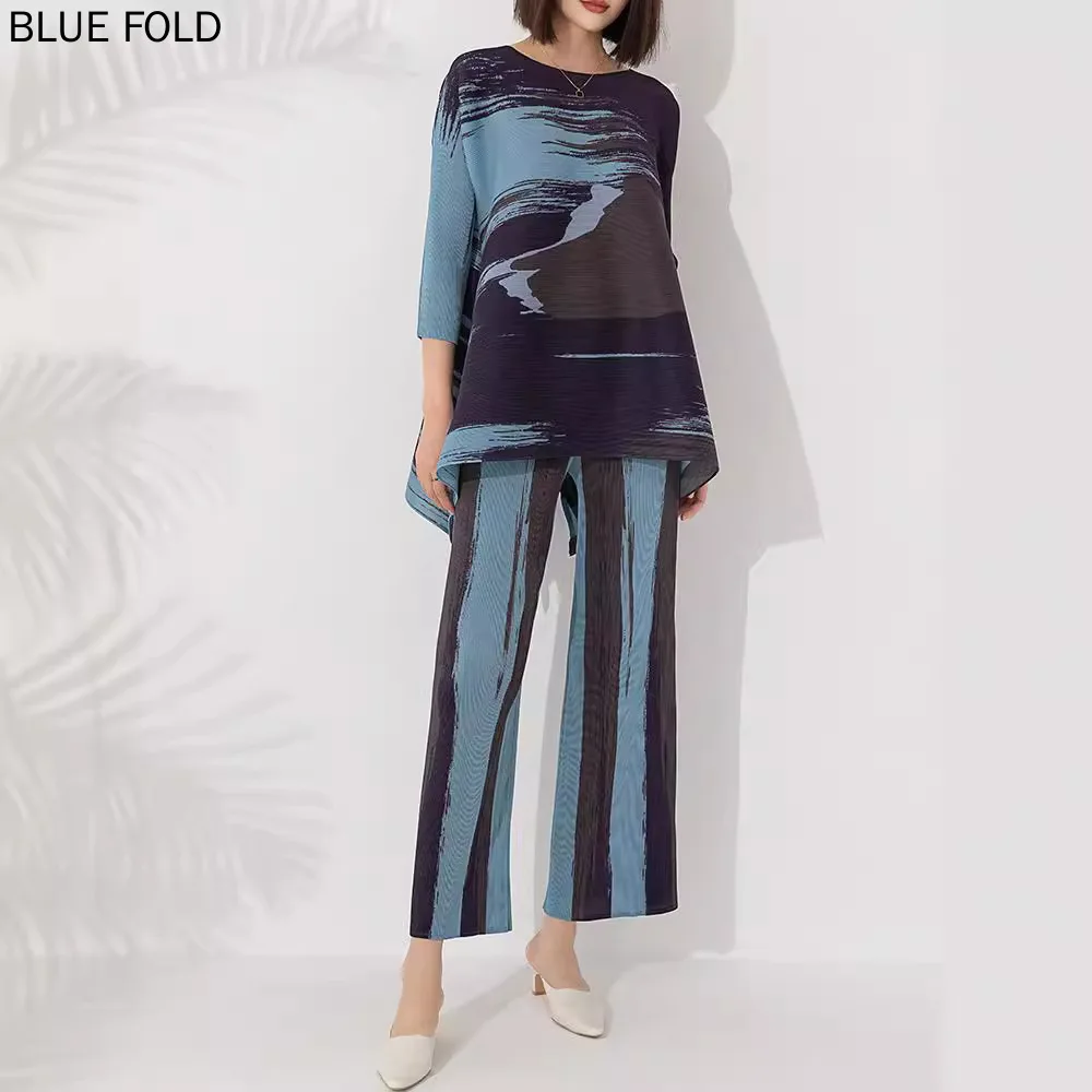 MIYAKE-комплект из пуловера с круглым вырезом и брюк высокой талией женские