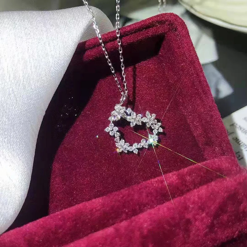 

ZHIXUN Romantic Flowers Heart Necklace Full Shiny White Cubic Zirconia Luxury Fashion Women Jewelry Exquisite Gift Wholesale Lot