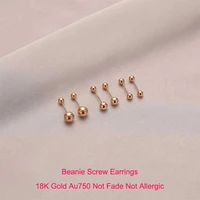 trendy real 18k gold women earrings screw back au750 rose gold yellow gold round bead stud earrings never fade non allergic