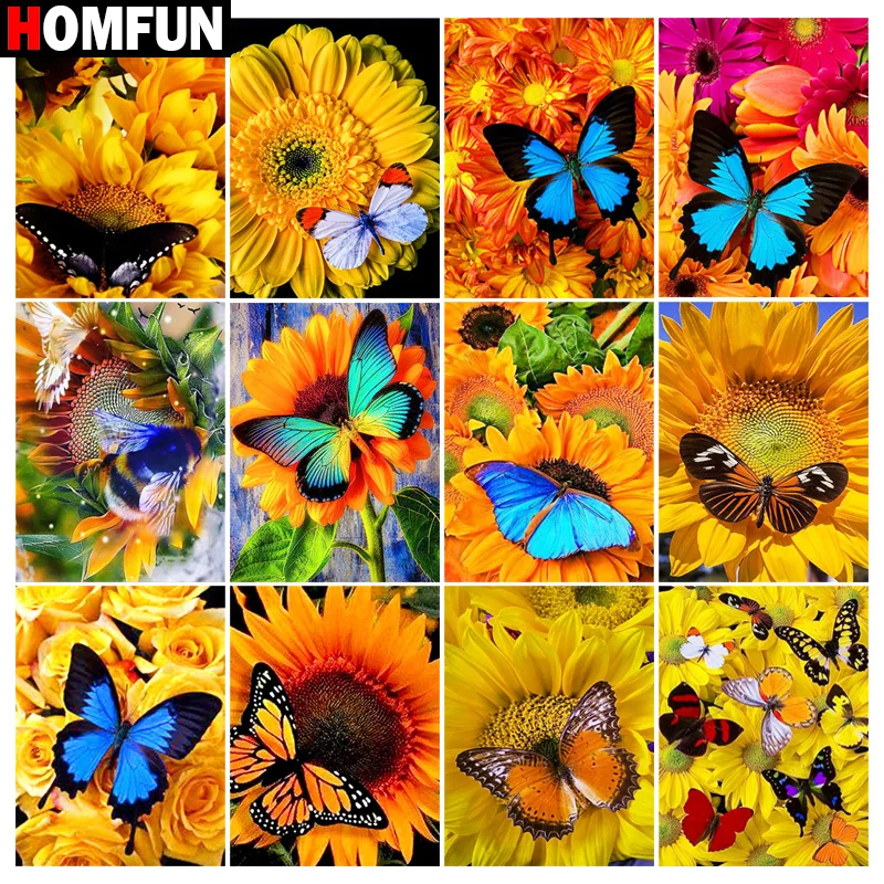 

HOMFUN DIY Diamond Painting "Flower Butterfly" Full Drill Square Round Diamond Embroidery 5D Cross Stitch Decoration Home