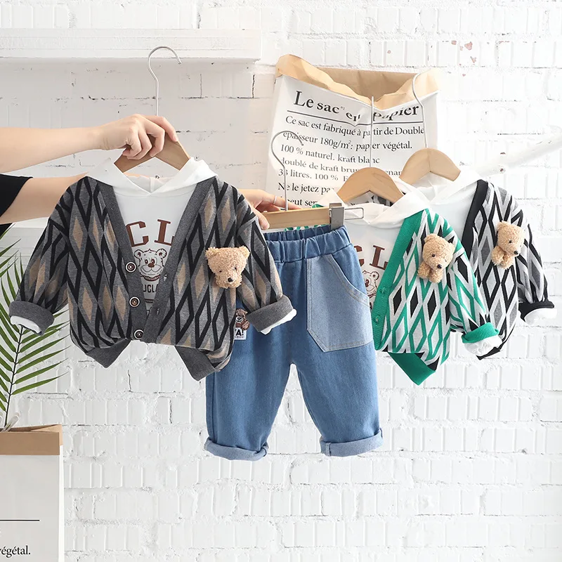 

1-6T Autumn Winter 3pcs Boys Clothes Set Toddler Kid Coat Top Pant Suit Fashion Streetwear Hoodies Sweatshirt Set Outfit Set