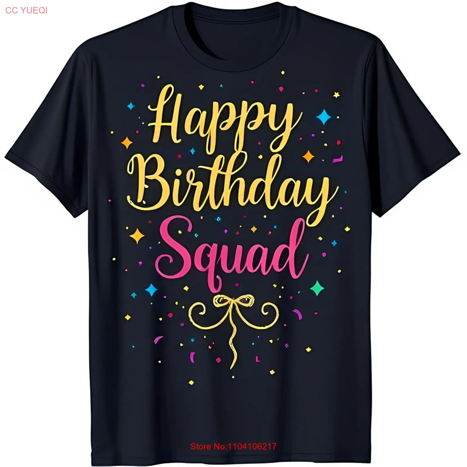 Черная футболка Happy Birthday Squad с забавным красочным дизайном и звездами