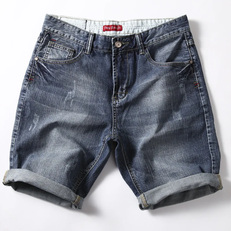 

Men Stretch Denim Shorts Blue Straight Fit Shorts Jeans High Quality Elastic Casual Denim Jeans Shorts New Summer Shorts Size 42
