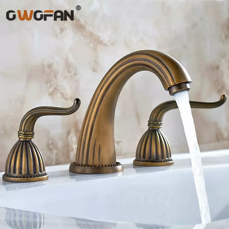 

Basin Faucets Antique Bathroom Faucet Bronze 3 Hole Water Taps Handles for Furniture Dual Holder Wash Basin Sink Crane HJ-606