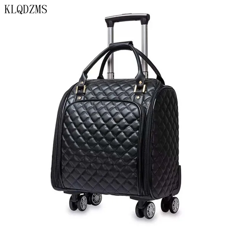 KLQDZMS Fashion Small Business Travel Box Mute Universal Wheel Boarding Case Female Senior Leather Trolley Suitcase 16