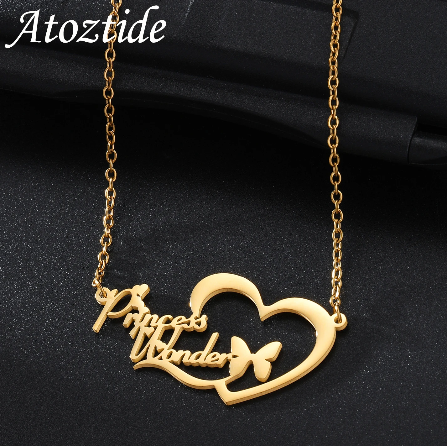 Ожерелье Atoztide с именем на заказ для женщин чокер из нержавеющей стали в форме