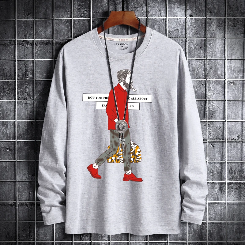 

Plus Size Long-Sleeve T-Shirts Men's Print Cotton Tees O-Neck Thin Tshirts 4XL 5XL 6XL Autumn And Winter