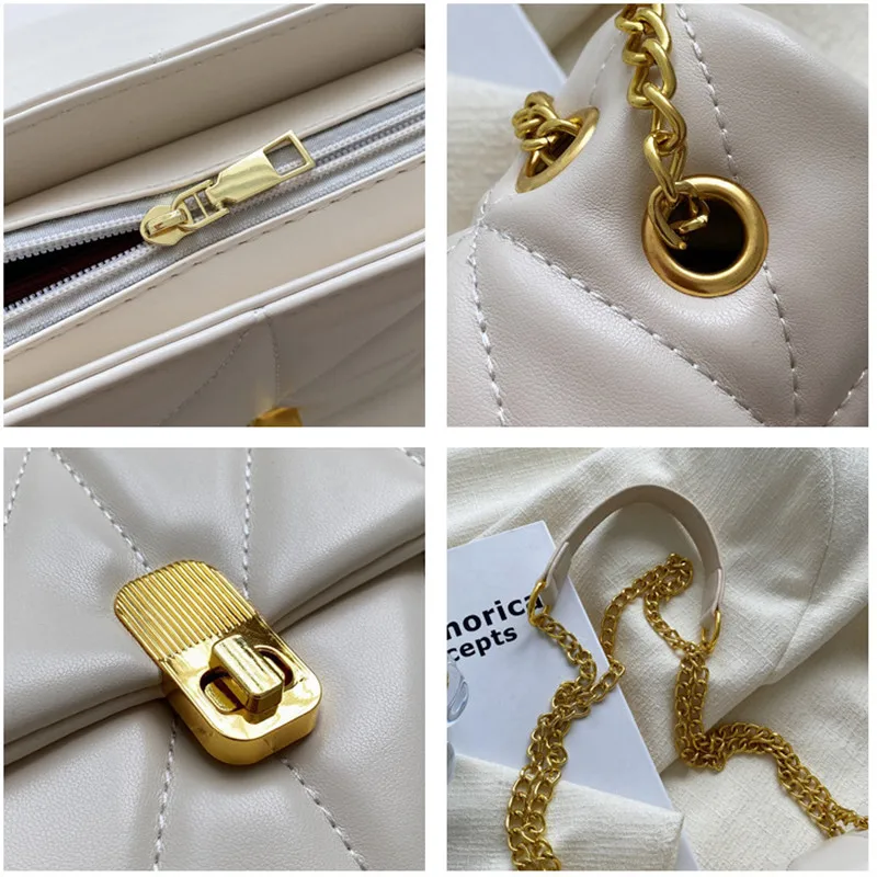 Brand Luxury Quilted Women Shoulder Bag Fashion Designer Metal Chains Small Crossbody Handbags Trend Simple Female Purse New Sac