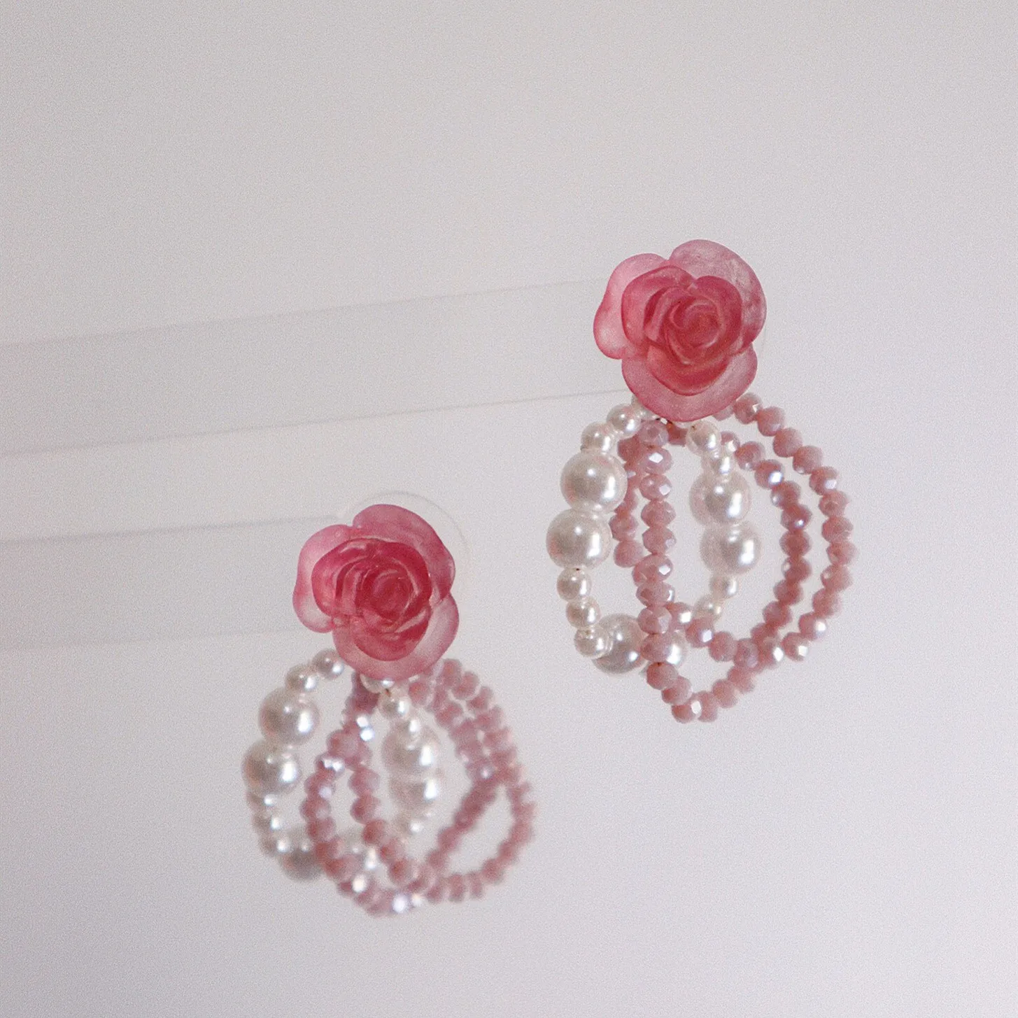 

Sunshine*99809 Sweet Hong Kong style pink rose beaded temperament earrings