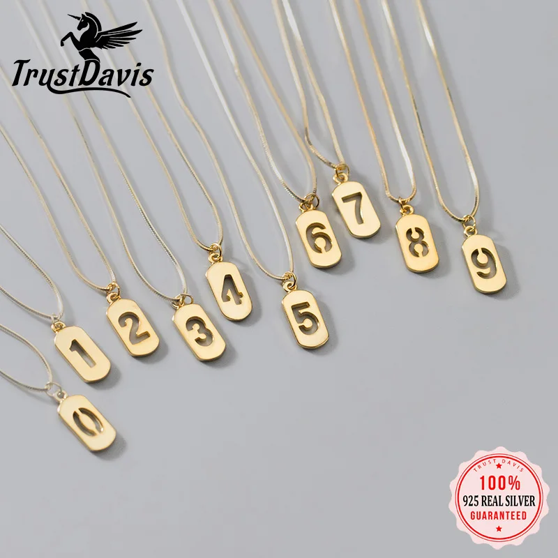 

TrustDavis Real 925 Sterling Silver Sweet Oval Numbers 0 1 2 3 4 5 6 7 8 9 Necklace For Women Lady Birthday Gift Jewelry DG0173