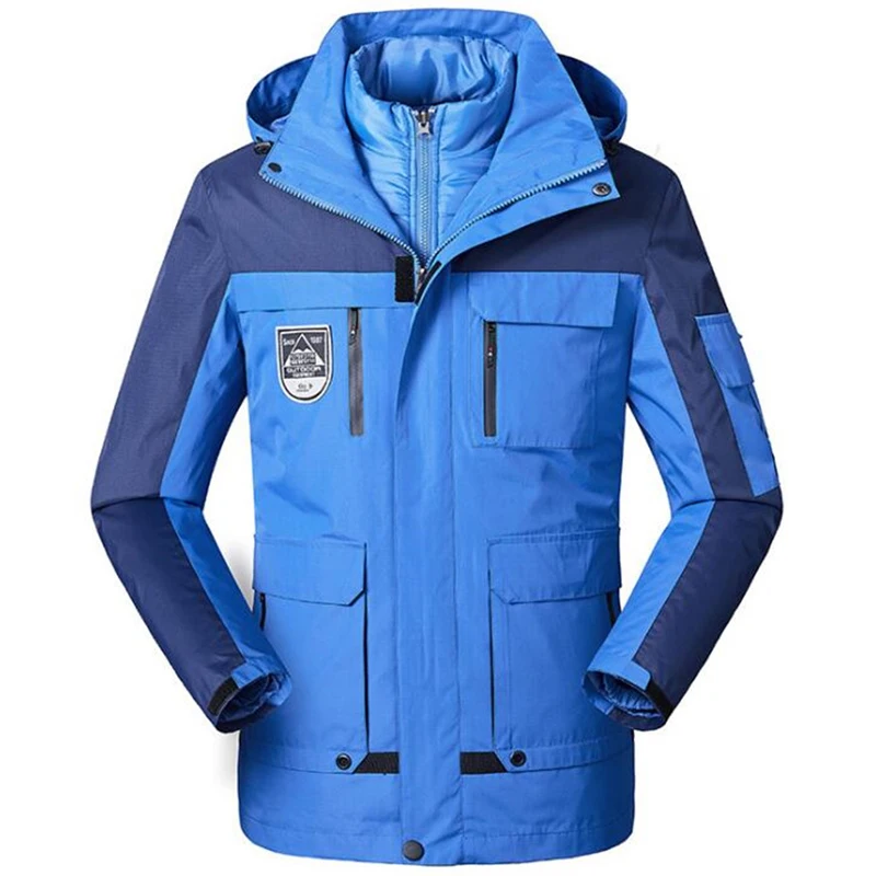 Winter Parka Men Warm Outwear Jacket Mens Windbreaker Waterproof Fleece Velvet Hooded Coats Plus Size 5XL 2 In 1 Overcoat Cloth