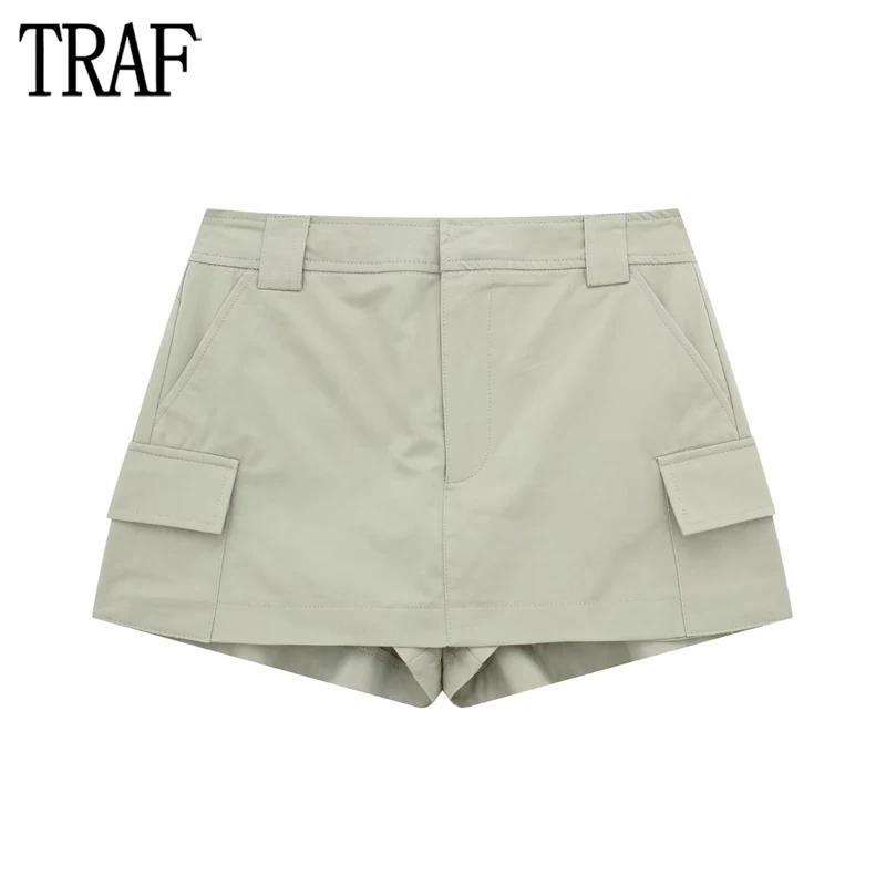 

TRAF 2023 Skirt Shorts for Women Mid Waist Bermuda Shorts Woman Summer Casual Women's Shorts Streetwear Skort Short Pants Women