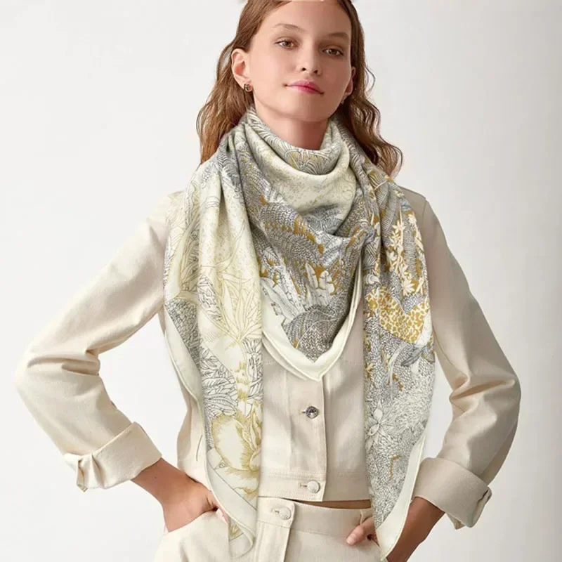 

H Designer Cashmere Scarf 140*140cm Silk Wool Square Scarf Fashion Ladies Shawl Winter Warm Wraps Pashmina Scarves for Ladies