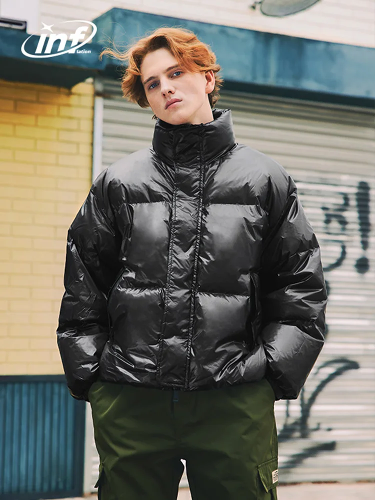 INFLATION Black Glossy Puffer Jacket Men Winter Thick Windproof  Down Coat Unisex Warm Outerwear