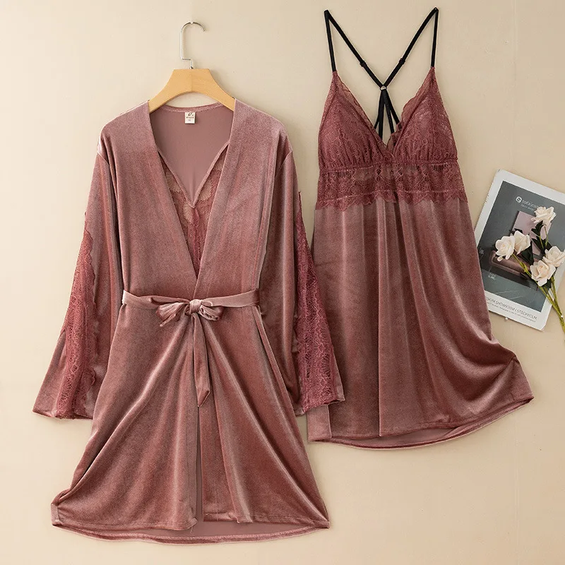

Пикантный кружевной халат-кимоно в стиле пэчворк, новый велюровый Женский комплект ночной рубашки, осенне-зимняя одежда для сна, ночная рубашка свободного покроя, домашняя одежда, ночная рубашка