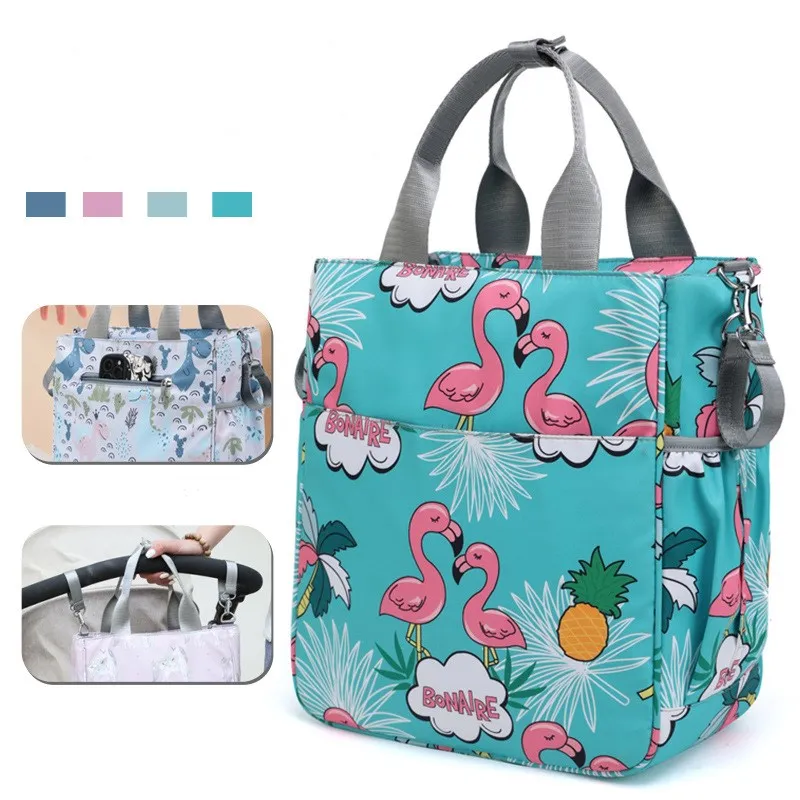 

2022 New Bear Animal Baby Stroller Bag Newborn Baby Beige Cotton Fabric Zipper Diaper Handbag Mummy Shoulder Bag for Traveling