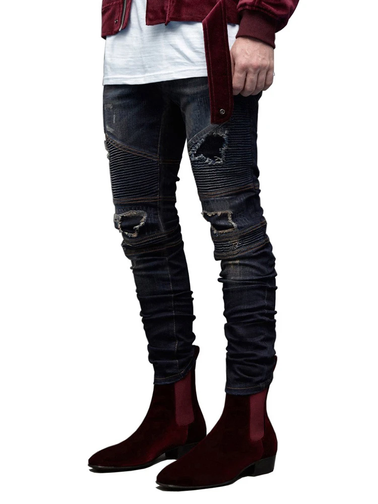 Fashion Men's Trend Denim Slim Skinny Trousers Beggar Ripped Men's Jeans Slim Men's Slim Trousers 2022 Clothing
