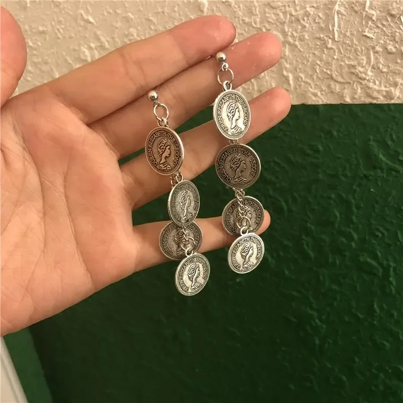 

Vintage Fashion Personalized Retro Figure Gold Coin Earrings Earrings Earrings Long Tassel Earrings Banquet Jewelry Accessories