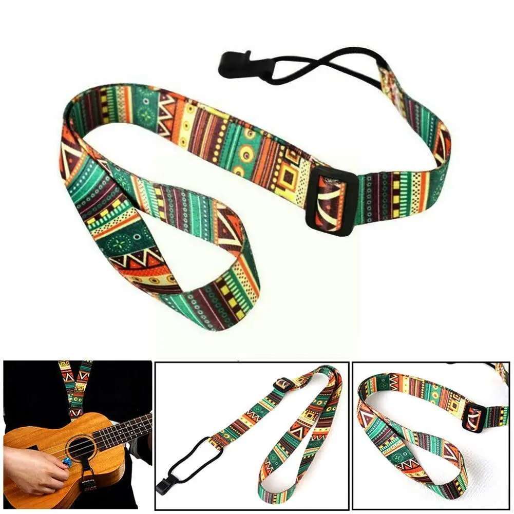 

Ethnic Style Ukulele Strap Durable Adjustable Printing Guitar Instrument Clip-on Belt Guitar Accessories Sling Hawaii Ribbo X6o8