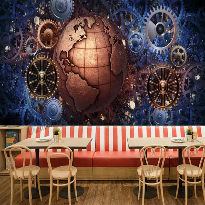 Customized Retro Gear Earth Wallpaper Mural Bar Restaurant Club KTV Bedroom Study Background Wall Papel De Parede Papel Tapiz
