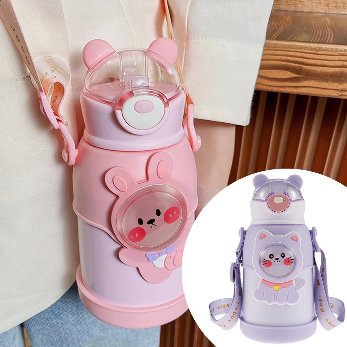

Food grade children's thermos cup cartoon cute thermos 500ml large capacity leak-proof vacuum cup Student sports kettle cup