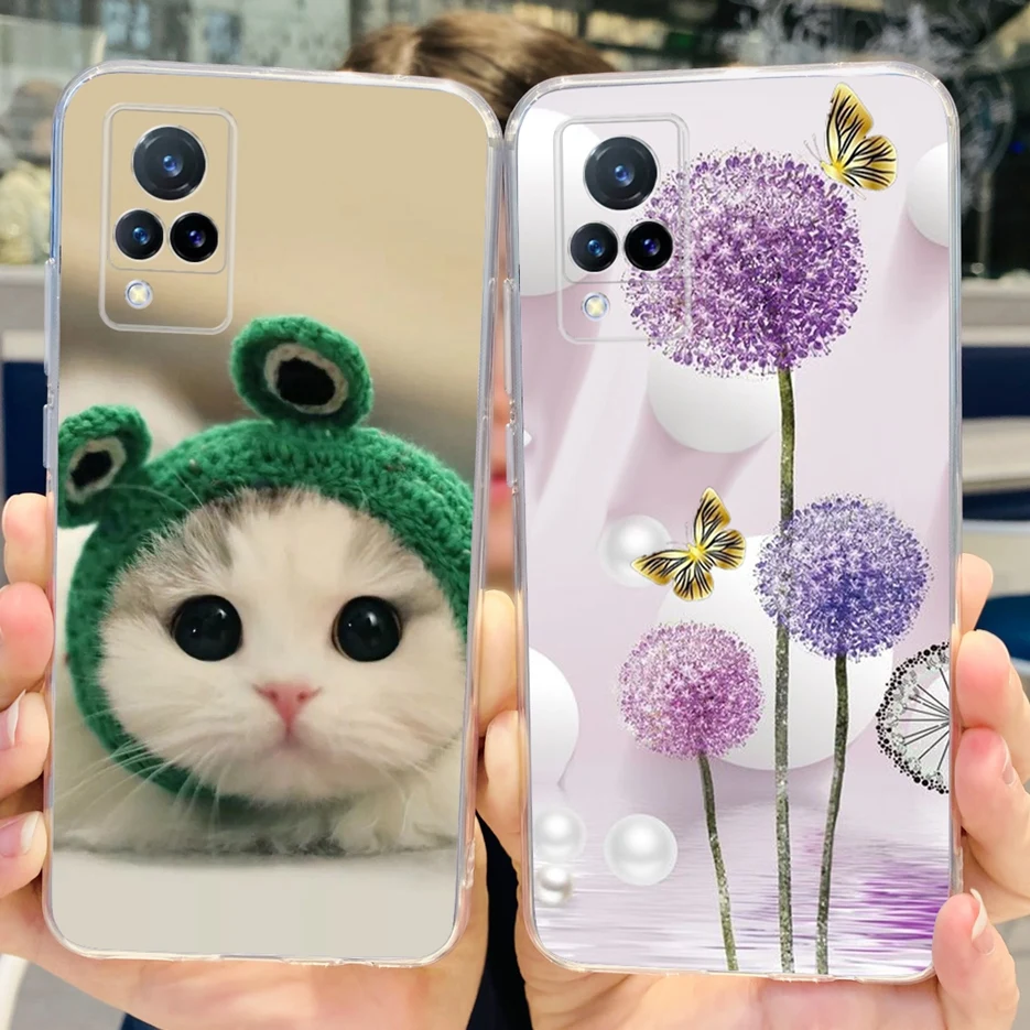 ДЛЯ Vivo V21 чехол V21e Новый Модный с рисунком прозрачный силиконовый мягкий из ТПУ