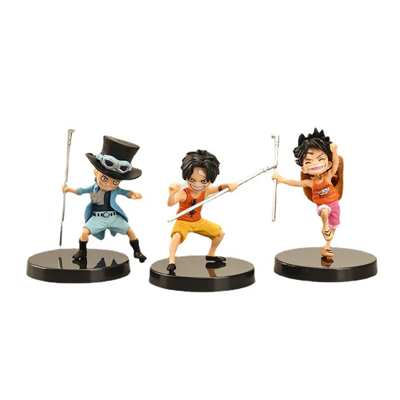 

3Pcs 9.5cm One Piece Anime Figure Childhood Monkey D Luffy Portgas D Ace Sabo Action Figures PVC Collection Model Toys